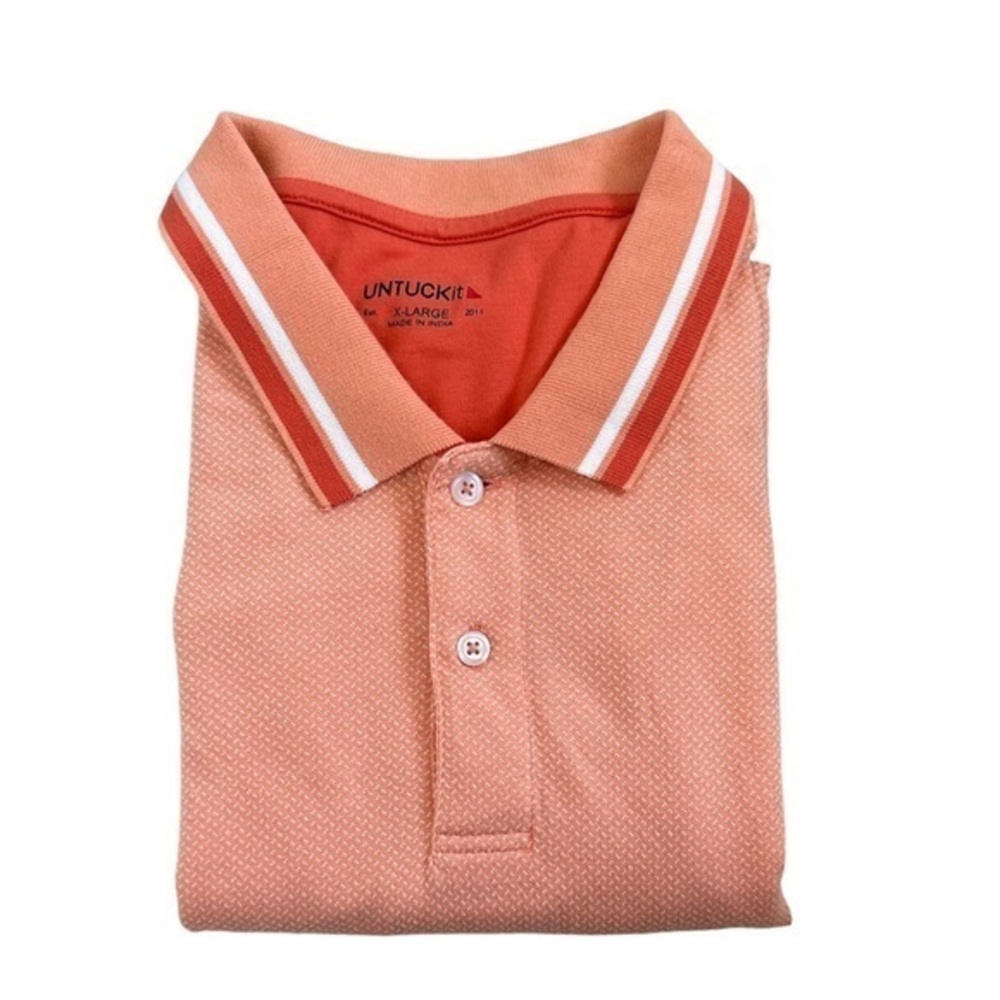Untuckit Men’s casual polo shirt striped collar peach XL